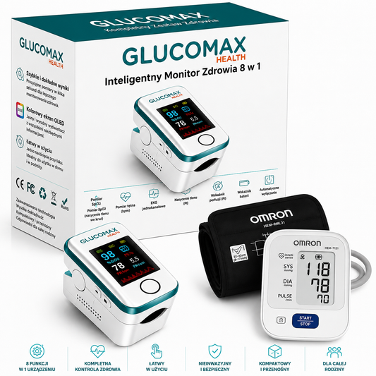 ZESTAW ZDROWOTNY: GLUCOMAX BEZBOLESNY GLUKOMETR + GRATIS CIŚNIENIOMIERZ